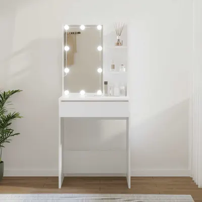 vidaXL Masă de toaletă cu LED, alb, 60x40x140 cm