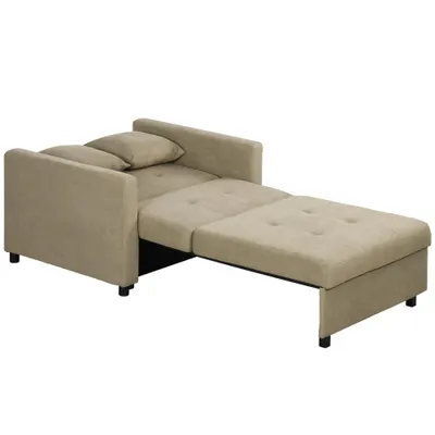 HOMCOM Fotoliu Pat Individual cu 2 Perne și Spațiu de Depozitare, Canapea Extensibilă, 100x98x88 cm, Maro Deschis | Aosom Romania