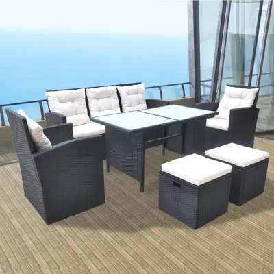 Gossi set mobilier de exterior cu perne, 6 piese, negru, poliratan