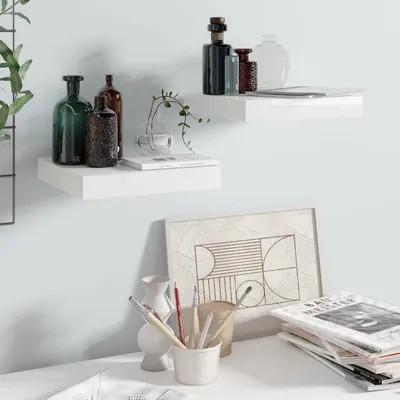 Gossi rafturi de perete, 2 buc., alb extralucios, 23x23,5x3,8 cm, mdf