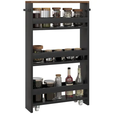 HOMCOM Cărucior de depozitare pe roți 3 nivele de depozitare și mâner, dim. 51,5l x 13l x 80H cm | Aosom Romania