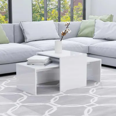 vidaXL Set măsuțe cafea, alb extralucios, 100x48x40 cm, lemn prelucrat
