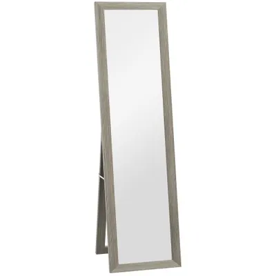 HOMCOM Oglindă Autoportantă Modernă, 37x157 cm, Oglindă de Perete și de Podea în Mărime Naturală cu Ramă din Lemn și Suport, pentru Dormitor, Living și Hol, Gri | Aosom Romania