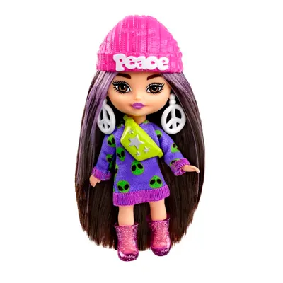Papusa Barbie Extra Mini Minis cu par si accesorii, 8 cm, HLN46