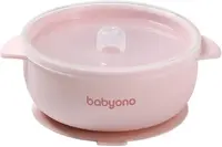 Bol din silicon cu ventuză și capac Babyono - Roz