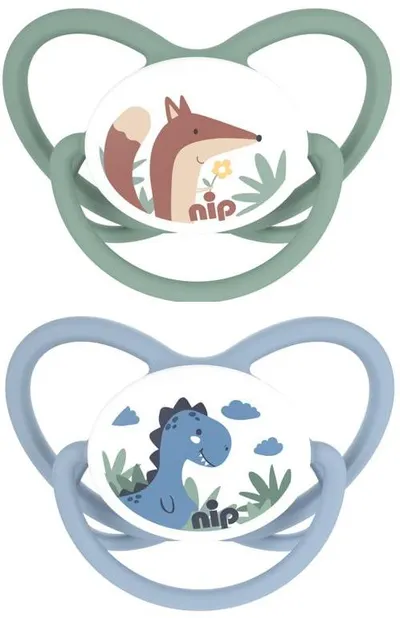 Suzete din cauciuc NIP - Butterfly, Dinosaur și vulpe, 16-32 luni, 2 bucăți