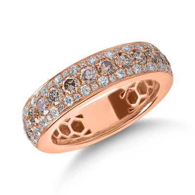 Inel microsetting din aur roz cu diamante maro de 0.9ct si diamante incolore de 0.3ct