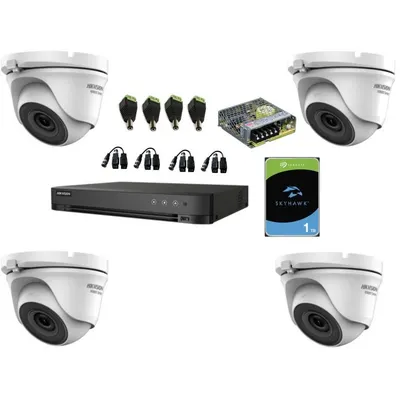 Kit 4 camere dome TurboHD 5 megapixel, IR 20m cu DVR AcuSense 4 canale, sursa 6A si HDD 1 TB