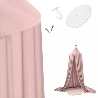 Cort baldachin pentru copii, Ikonka, suspendat, multifunctional pentru patut copii loc de joaca, lungime 290 cm, diametru cadru 70 cm, Light Pink