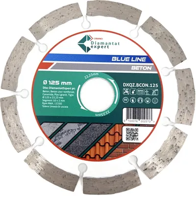Disc DiamantatExpert pt. Beton, Materiale constructii 125x22.23 (mm) taiere uscata sau umeda, Blue Line Profesional - DXQZ.BCON.125