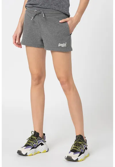 Pantaloni scurti din amestec de bumbac - cu snur - Gri inchis melange