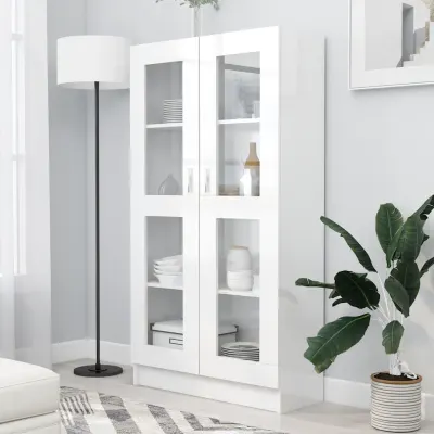 vidaXL Dulap vitrină, alb extralucios 82,5x30,5x150 cm lemn prelucrat