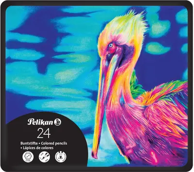 Set de creioane colorate Pelikan Premium - 24 culori, în cutie metalică