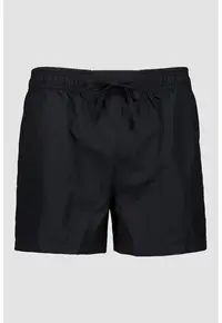Pantaloni scurti de baie cu model uni si talie ajustabila - Negru