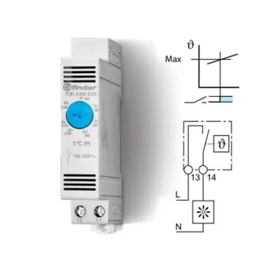 Termostat de panou (industrial) - 1 contact, 10 A, Standard, (–20...+40)°C, Termostat - Montare pe șina 35 mm (EN 60715), ND (contact normal deschis)