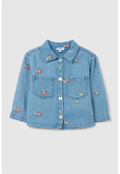 Jacheta-camasa din denim cu broderie - Albastru pastel