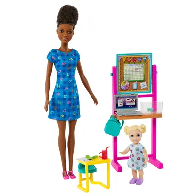 Papusa - Barbie - Set mobilier cu profesoara bruneta