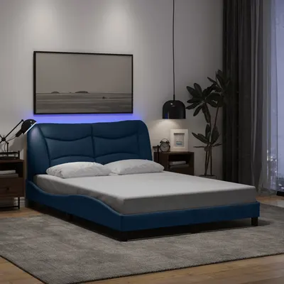 vidaXL Cadru de pat cu LED fără saltea Hvar Albastru 140x200 cm țesătură