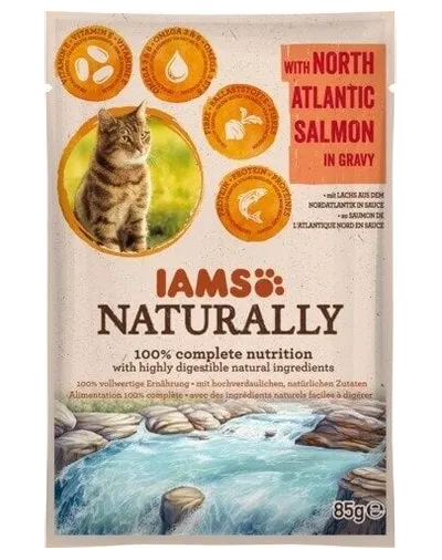 IAMS Naturally Adult Cat cu Somon din Atlanticul de Nord în Sos 85 g