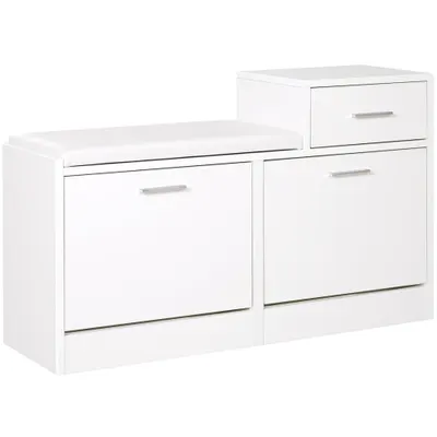 HOMCOM Dulap Pantofi cu Scaun Căptușit, 6 Perechi, 94.5x57x30cm, Lemn Granulat, Alb | Aosom Romania