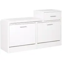 HOMCOM Dulap Pantofi cu Scaun Căptușit, 6 Perechi, 94.5x57x30cm, Lemn Granulat, Alb | Aosom Romania