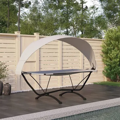 Gossi pat de exterior cu baldachin, crem, otel & tesatura oxford