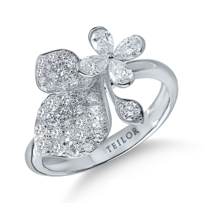 Inel floral din aur alb cu diamante pear si rotunde de 0.96ct