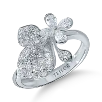 Inel floral din aur alb cu diamante pear si rotunde de 0.96ct
