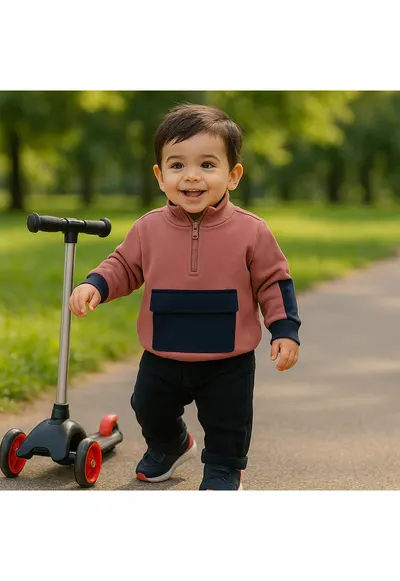 Bluza sport cu fermoar si buzunar negru Color Block - - Let`s Explore - Rose - pentru baietei - Roz