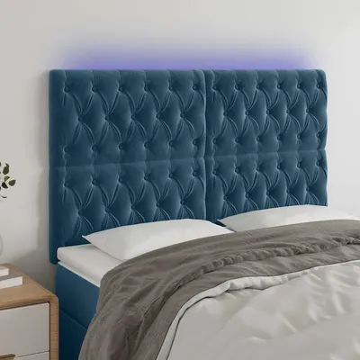 vidaXL Tăblie de pat cu LED, albastru închis, 160x7x118/128cm, catifea