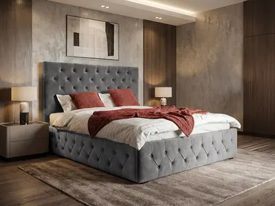 Pat Tapitat cu somiera fixa - Noble Gri - Velluto 16 180x200