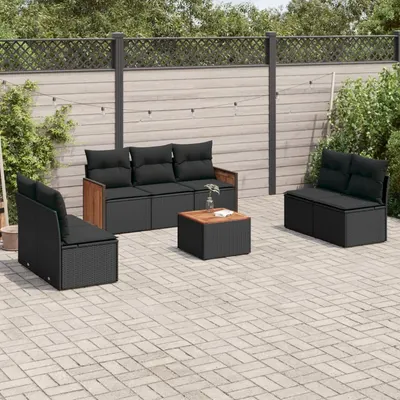 Gossi set mobilier de gradina cu perne, 8 piese, negru, poliratan