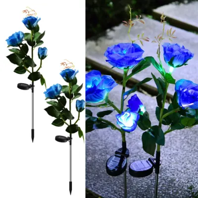 Set 2 Lampi Solare Decorative Tip Trandafiri Albastri – Iluminare LED, Design Elegant si Functionare Automata