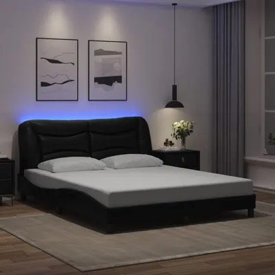 vidaXL Cadru de pat cu LED fără saltea, Hvar, negru, 160x200 cm