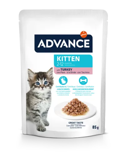 Hrana umeda pisici Advance Kitten, cu Curcan, plic 85g