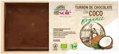 Turron de ciocolată bio cu nucă de cocos, 200 g, Chocolates Solé