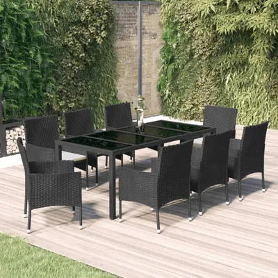 Gossi set mobilier de gradina cu perne, 9 piese, negru, poliratan