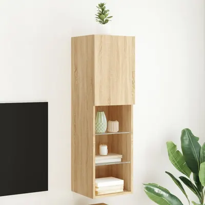 vidaXL Comodă TV cu lumini LED, stejar sonoma, 30,5x30x102 cm