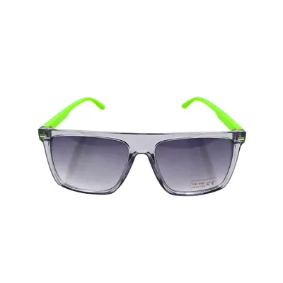 Ochelari de soare, bărbați, Aristo, ramă transparentă, brațe verde neon, formă rectangulară sport, lentile gri degrade, protecție UV 400