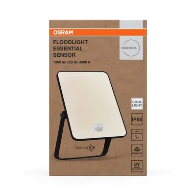 Proiector LED cu senzor de miscare si lumina OSRAM FLOODLIGHT ESSENTIAL, 20W, 220-240V, 1800 lm, lumina neutra(4000K), IP65,17.3