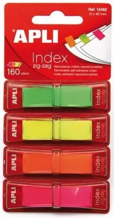 Notite index APLI - 4 culori neon, 12 х 45 mm, 160 bucati