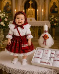 Set Botez Traditional Miruna - 3 piese Botez Traditional : costumas, lumanare si trusou