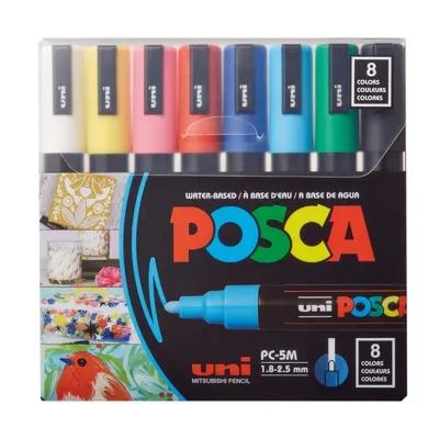 Set 8 markere cu vopsea Uni Posca PC-5M varf rotund 1.8-2.5mm