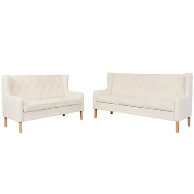vidaXL Set de canapele 2 piese, alb crem, material textil