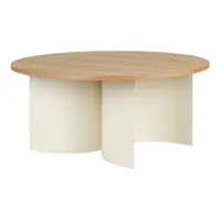 Măsuță de cafea crem/în culoare naturală rotundă cu blat cu aspect de lemn de frasin ø 95 cm Gavo – noo.ma
