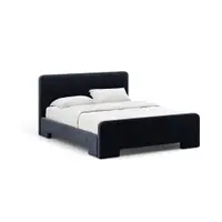 Pat matrimonial albastru închis tapițat cu somieră 160x200 cm Eda – Micadoni