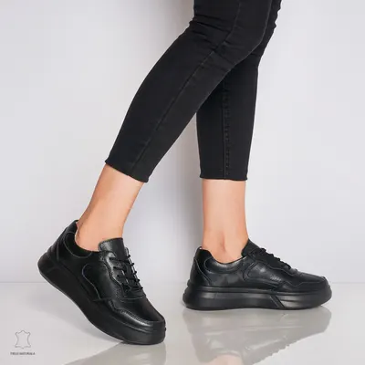 Pantofi Casual dama din Piele naturala cu talpa plata CRL0042 NEGRU