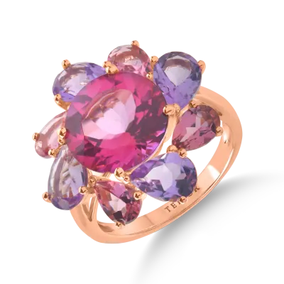 Inel floare din aur roz cu pietre semipretioase de 7.8ct
