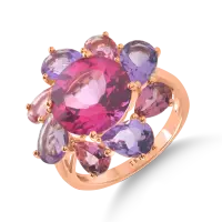Inel floare din aur roz cu pietre semipretioase de 7.8ct