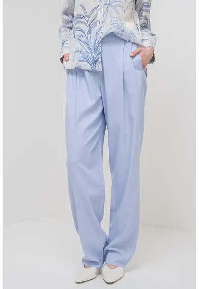 Pantaloni drepti cu talie inalta - Albastru pastel